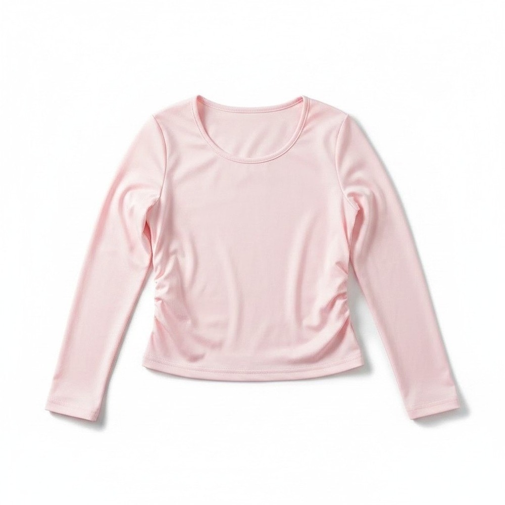 SHEIN Long Sleeve Top 9Y Pink Ruched Side Crew Neck Tee